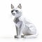 Cute Low Poly White Cat Figure With Sleek Metallic Finish