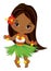 Cute Luau Little Girl Wearing Grass Skirt Dancing