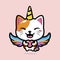 Cute lucky cat animal cartoon character becomes a unicorn