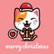 Cute lucky cat character celebrating christmas holding gift box