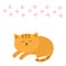 Cute lying sleeping orange cat with moustache whisker. Funny cartoon character. Pink animal paw print. White background