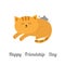 Cute lying sleeping orange cat with moustache whisker. Little mouse. Animal friends. Funny cartoon character couple