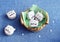 Cute macarons in a shape of cats, small sugar snowflakes around