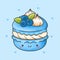 Cute macaroon with blueberry whip cream dessert cartoon hand drawn style