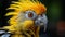 A cute macaw perching on a branch, looking at camera generated by AI