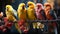 Cute macaws perching on a branch, vibrant colors in nature generated by AI