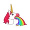 Cute magic fantasy cartoon unicorn head puke rainbow vomit sticker