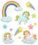 Cute magic pegasus fairy tale illustration set