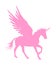 Cute magic pink Unicorn Pegasus vector silhouette isolated on white background. Pegasus silhouette, majestic mythical Greek winged