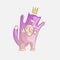 Cute magic princess pink cat in crown with word Hugs on top. Positive vibes cat, little girl sticker icon and prinsess