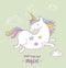 Cute magic unicon and rainbow poster, card
