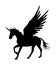 Cute magic Unicorn Pegasus silhouette. Mythology flying Horse from dream. Symbol of freedom.