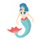 Cute magical blue mermaid cartoon vector illustration motif set. Hand drawn isolated marine mythology elements clipart for