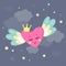 Cute magical heart with wings and crown in little princess theme.