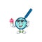 Cute magnifying glass cartoon character enjoying an ice cream