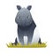 Cute Malayan Tapir Sitting in Grass as Asian Animal with White Patch and Short Nose Trunk Vector Illustration