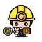 Cute male cartoon character as bitcoin miner holding wallet with bitcoin symbol