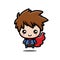 Cute male cartoon character as hero wearing cape and flying