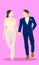 Cute male and female married couple.holding hand walking together. vector illustration eps10