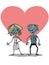 cute male female zombie romantic and heart background coloring drawing illustration
