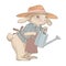 Cute mama rabbit in a hat holding a watering can. Bunny Gardener's Can be used for greeting cards, baby shower