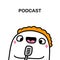 Cute man holding microphone podcast illustration in doodle style