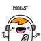 Cute man holding microphone podcast illustration in doodle style