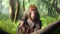 Cute Mandrill Baboon with Her Baby in Natural Environment AI Generative