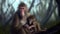 Cute Mandrill Baboon with Her Baby in Natural Environment AI Generative