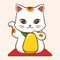 Cute maneki neko cartoon character. White lucky cat illustration.