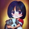 cute manga chibi girl protecting a poor dog, illustration, ai generated image