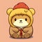 Cute Manga-style Cartoon Bear In Hat Holding Scarf Drawing