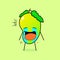 cute mango character with crying expression, tears and mouth open
