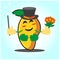 Cute Mango magician cartoon character with magic stick and flowers design