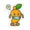 cute mango mascot with corona mask