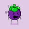 cute mangosteen character with drunk expression and mouth open