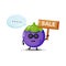 Cute mangosteen mascot with the sales sign