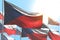 Cute many Czechia flags are wave on blue sky background - any feast flag 3d illustration