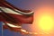 Cute many Latvia flags on sunset placed diagonal with selective focus and space for your text - any occasion flag 3d illustration