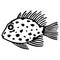 Cute marine fish isolated on white background. Monochrome lineart cartoon vector illustration. Hand drawn fish isolated