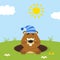 Cute Marmot Cartoon Mascot Character With Sleeping Hat Emerging From A Hole In Groundhog Day