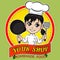 cute mascot character women chef with cooking tools and chef hat.