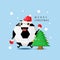 Cute mascot soccer ball happy to celebrate Christmas day