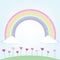 Cute meadow and clouds with rainbow colorful vector illustration