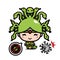 The cute medusa cartoon character is scared by a virus