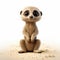 Cute Meerkat Cartoon Sitting On Sandy Surface - Realistic Animal Portraits