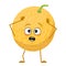 Cute melon character with emotions in a panic grabs his head, face, arms and legs. The funny or sad food hero, fruit