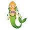 Cute Mermaid character with alga in hair. Cartoon Style. vector illustration
