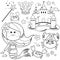 Cute mermaid fairy tale collection. Vector black and white coloring page