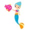 Cute mermaid feed fish. Cartoon vector illustration